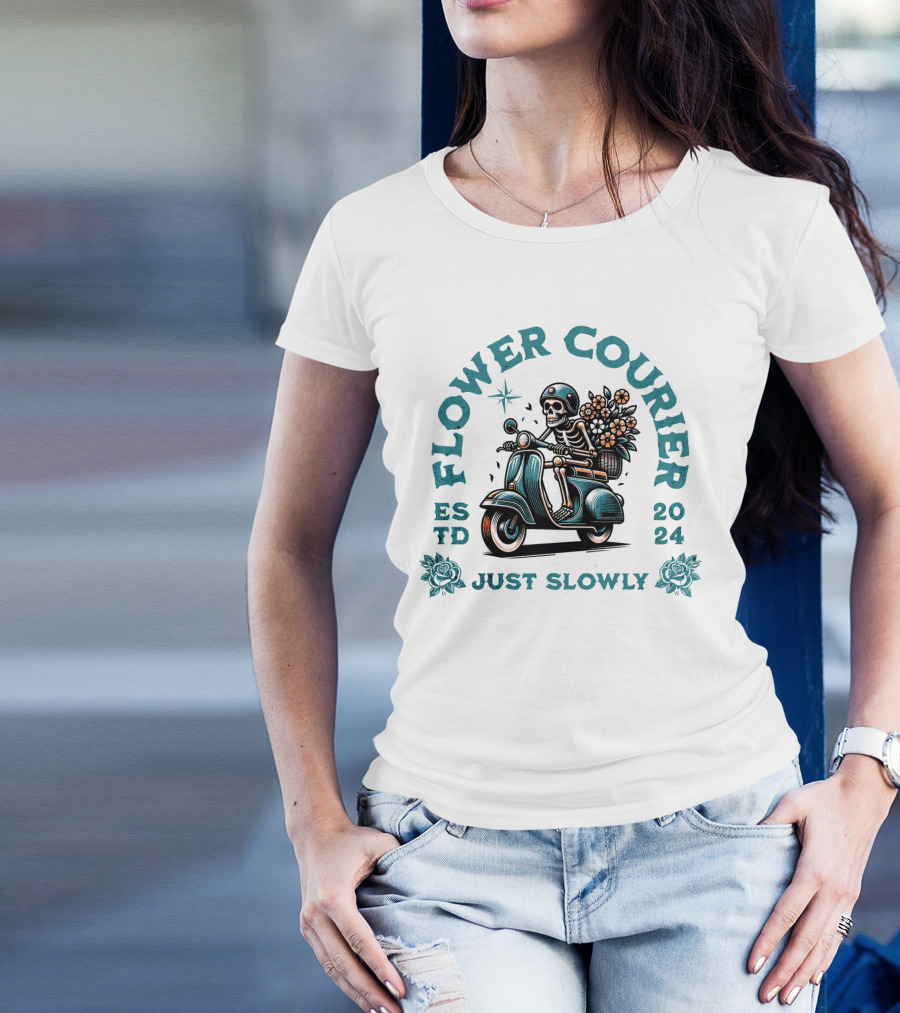 Flower Courier Skeleton Vespa Rider Just Slowly T-Shirt