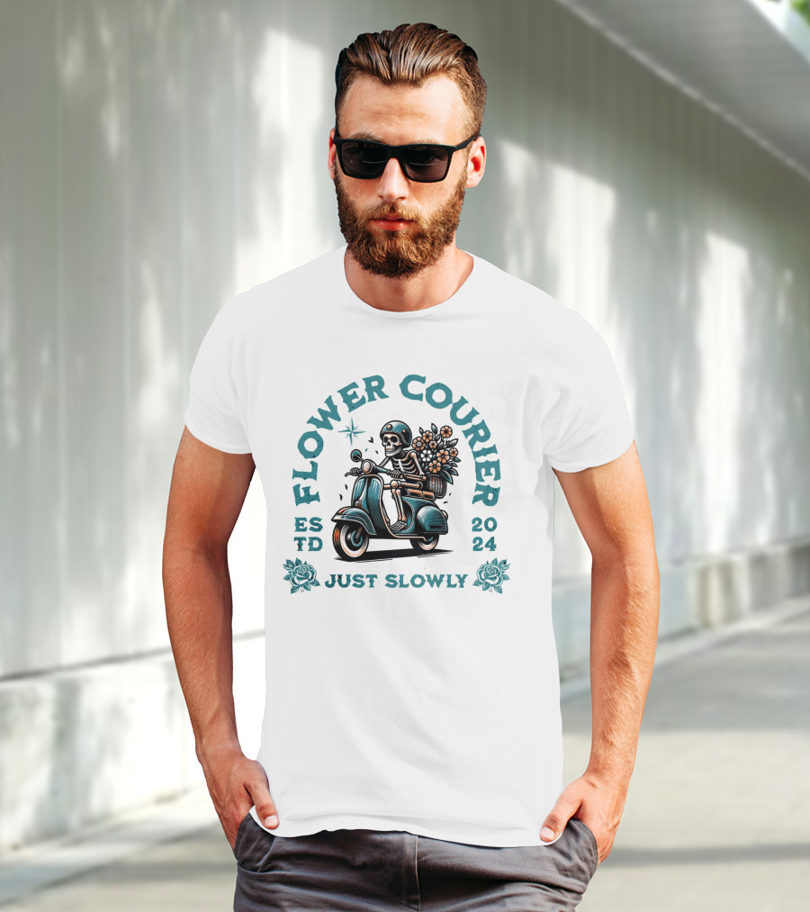 Flower Courier Skeleton Vespa Rider Just Slowly T-Shirt