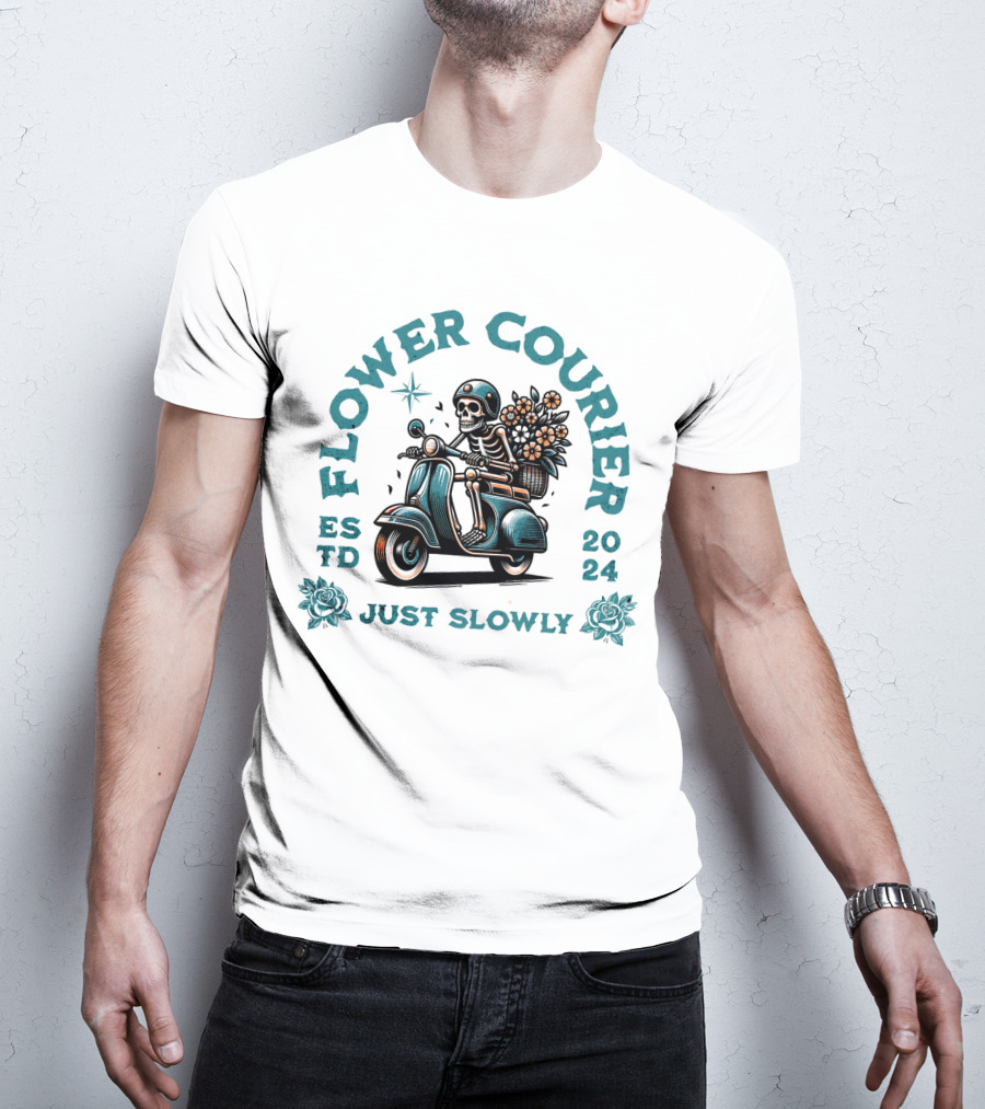 Flower Courier Skeleton Vespa Rider Just Slowly T-Shirt