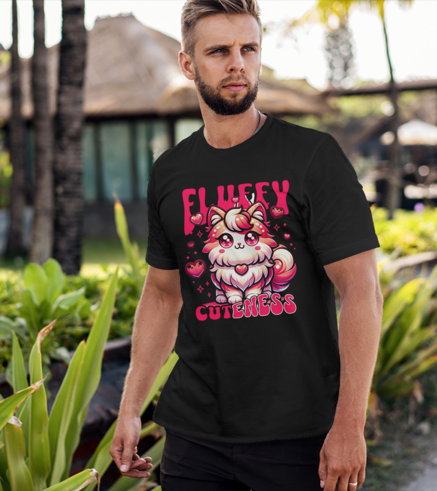 FLUFFY CUTENESS Heart-Eyed Kawaii Creature Surrounded By Little Hearts T-Shirt