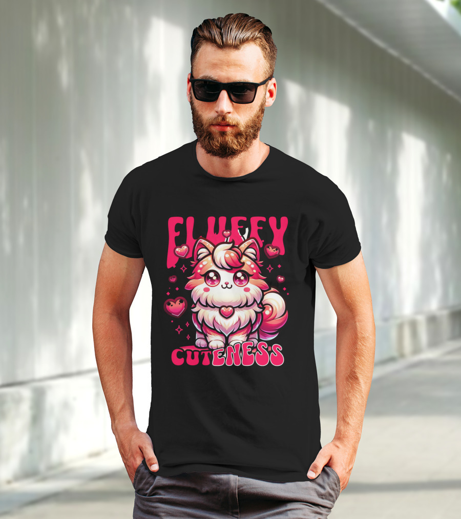 FLUFFY CUTENESS Heart-Eyed Kawaii Creature Surrounded By Little Hearts T-Shirt