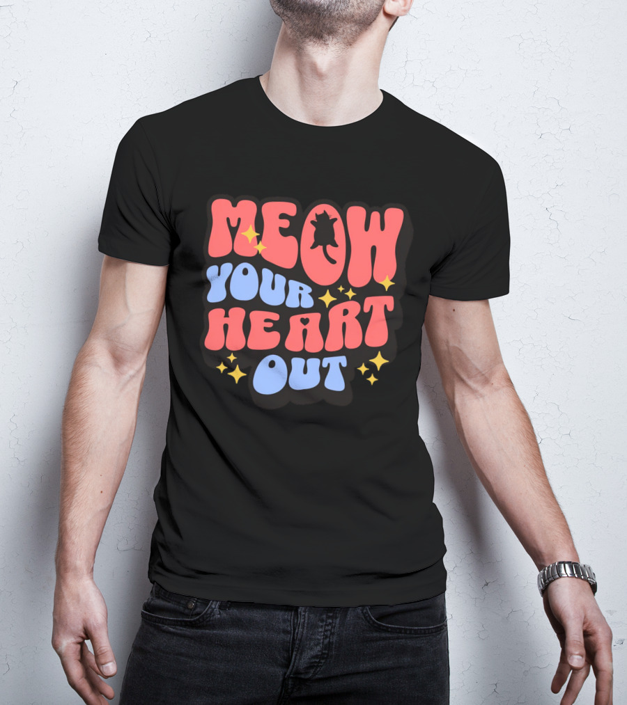 MEOW YOUR HEART OUT Retro Cat Stars T-Shirt