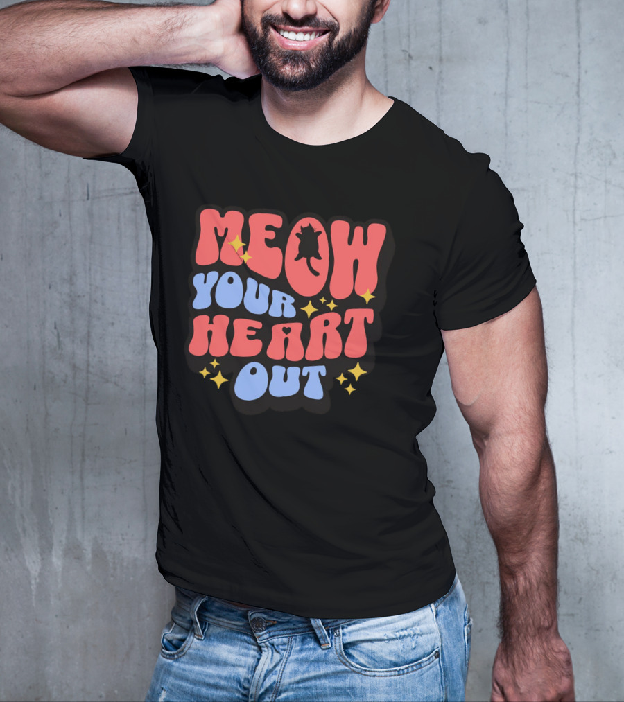 MEOW YOUR HEART OUT Retro Cat Stars T-Shirt