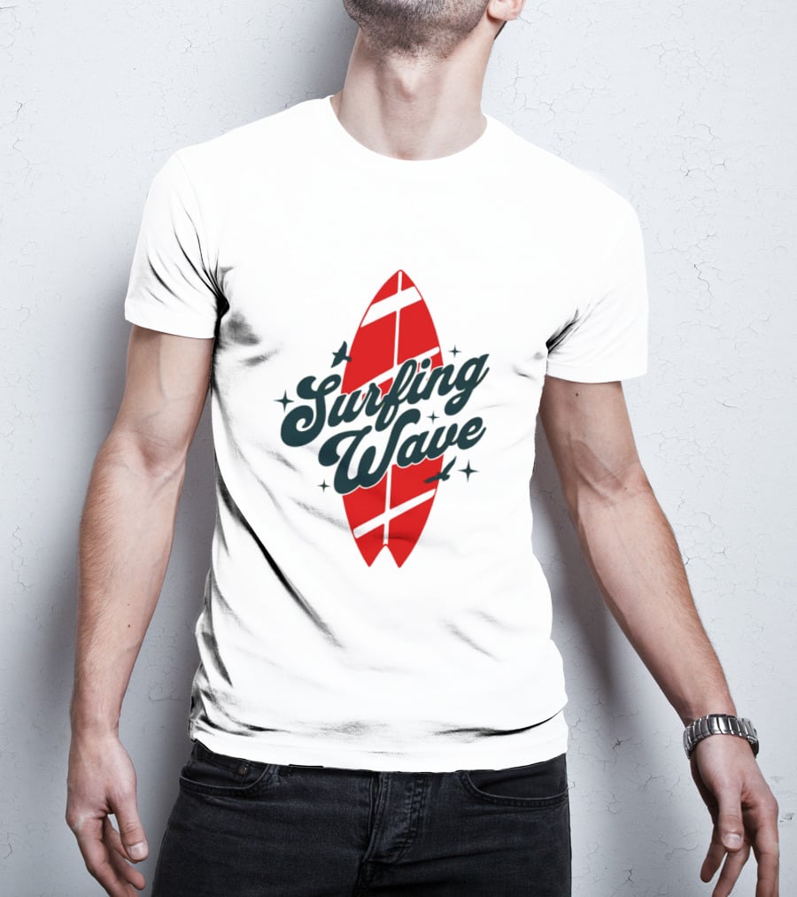 Surfing Wave Red Surfboard T-Shirt