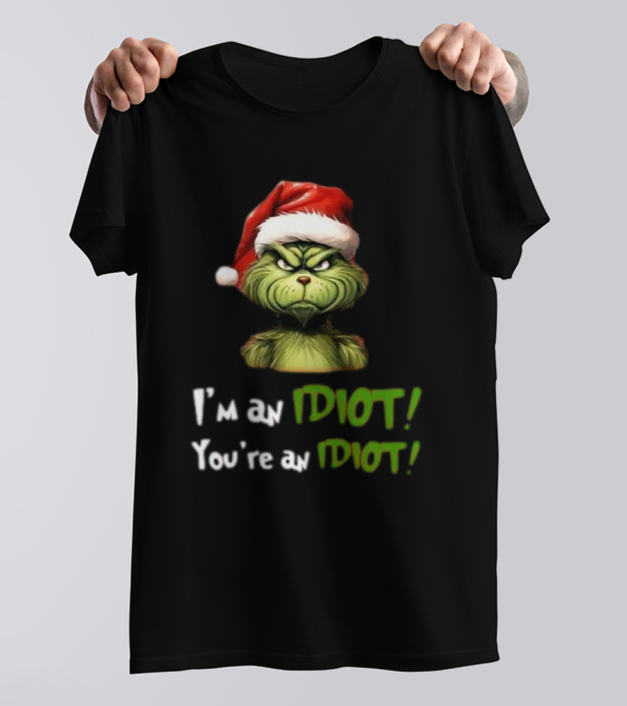 Grinch Santa Hat I'm An Idiot You're An Idiot Christmas T-Shirt
