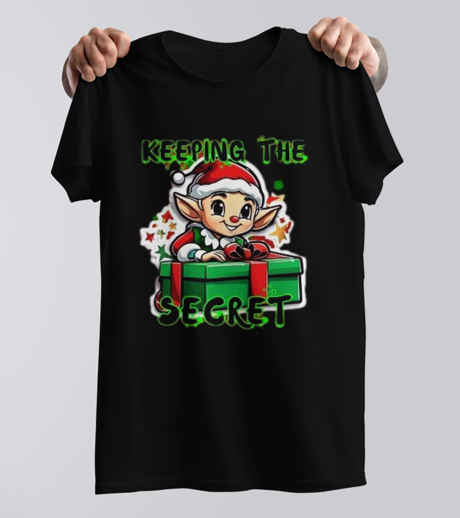Keeping The Secret Christmas Elf With Present T-Shirt