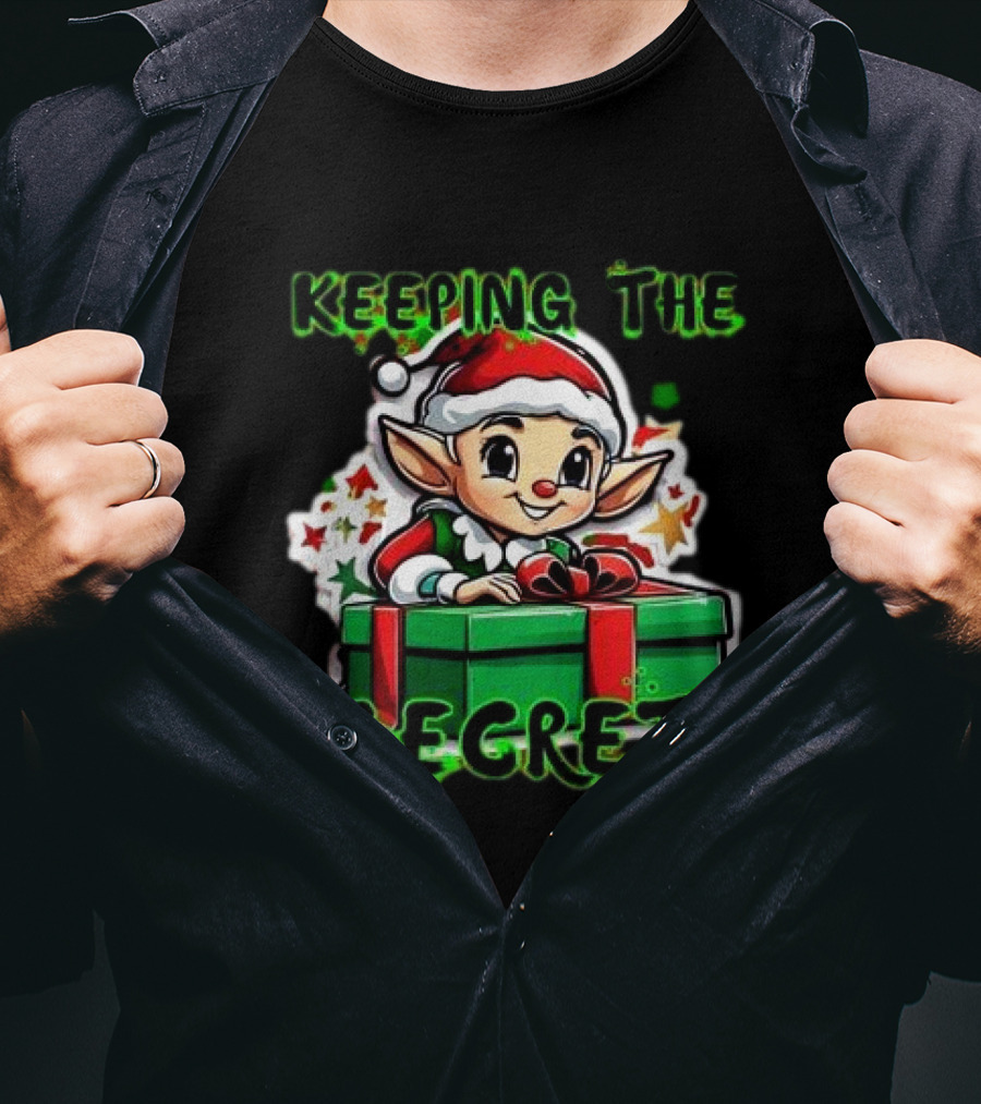 Keeping The Secret Christmas Elf With Present T-Shirt