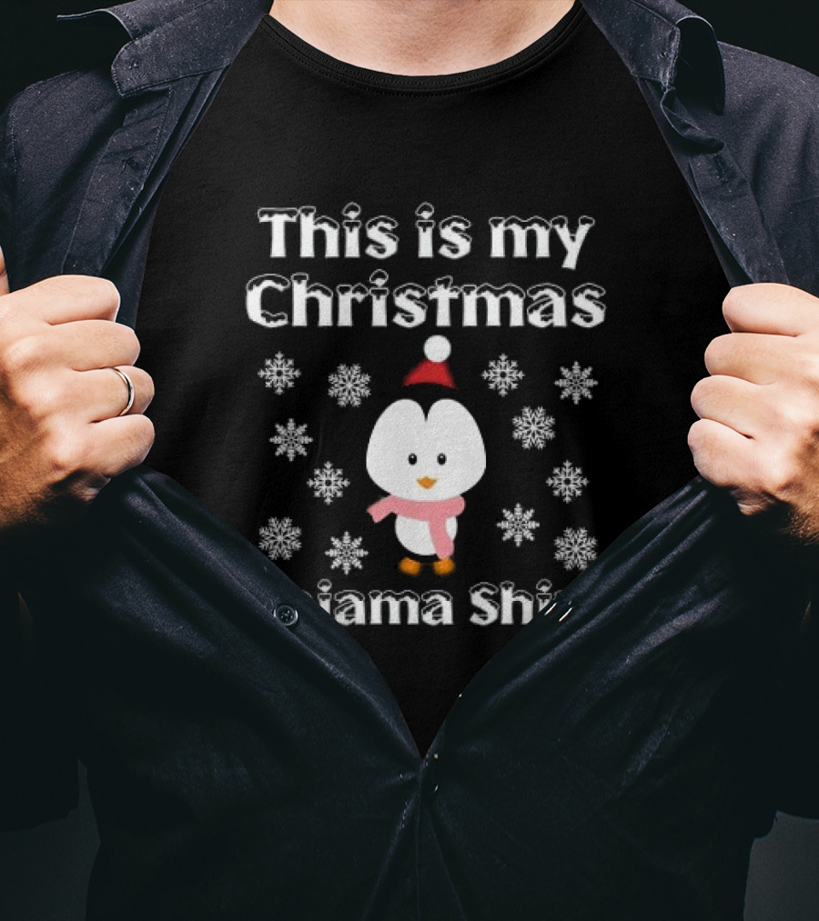 This Is My Christmas Pajama Shirt Penguin Snowflakes T-Shirt