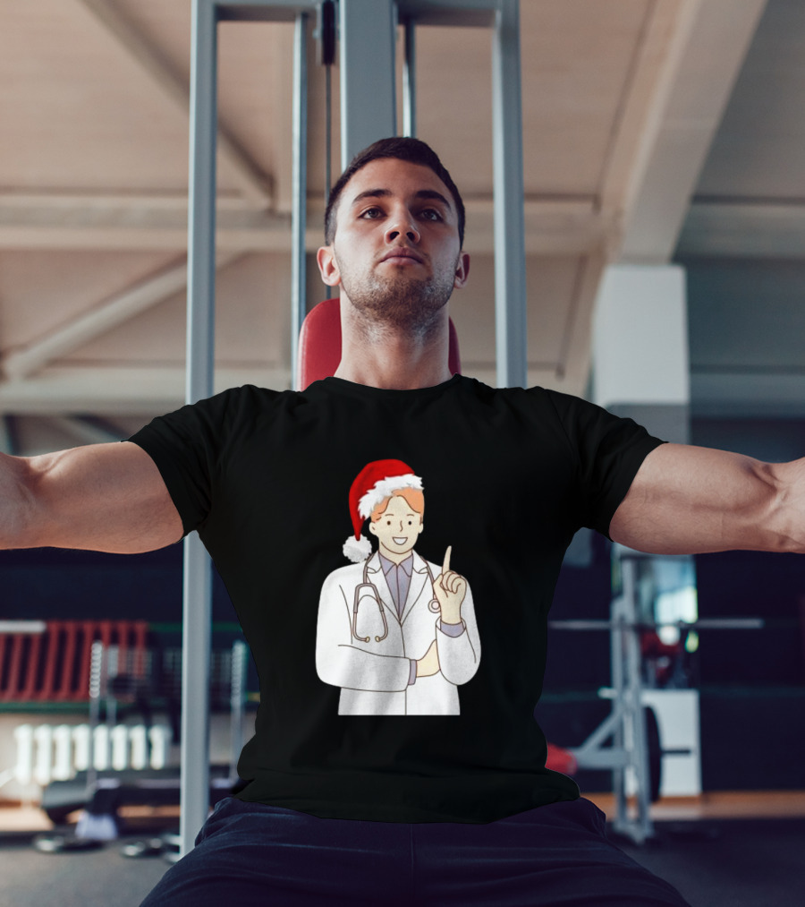 Santa Hat Wearing Physician Doctor Merry Christmas T-Shirt