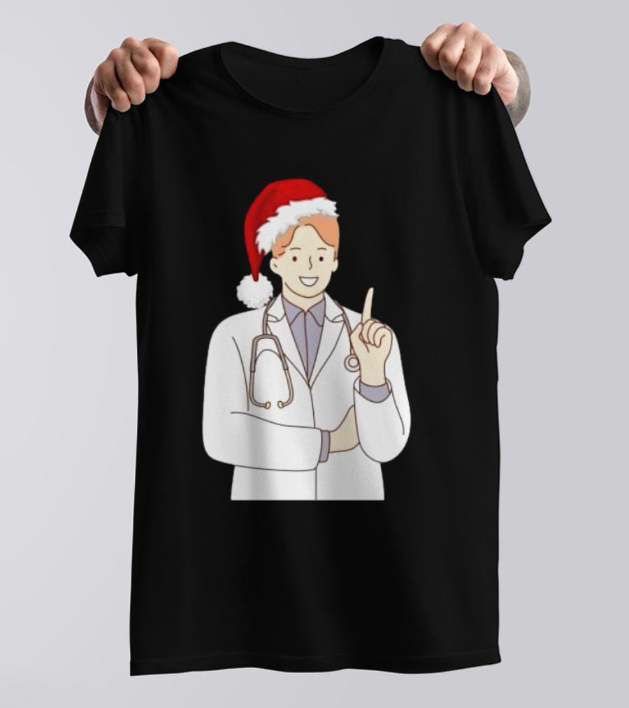 Santa Hat Wearing Physician Doctor Merry Christmas T-Shirt
