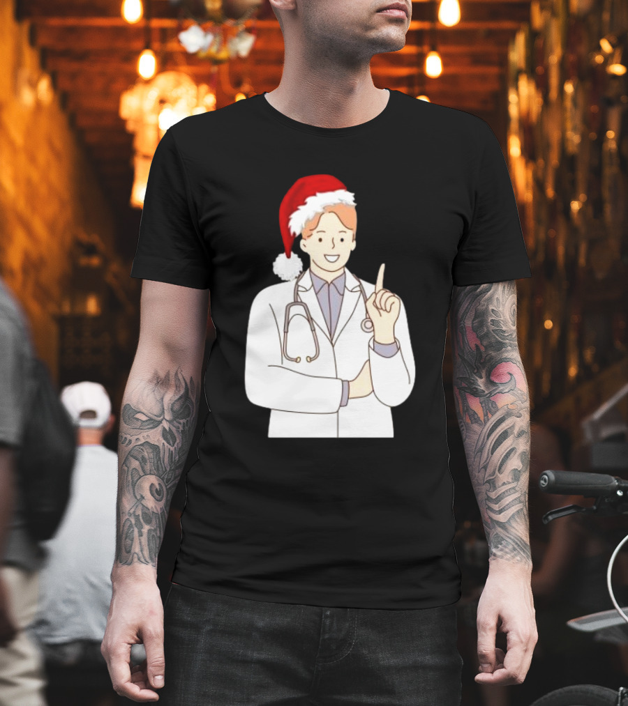 Santa Hat Wearing Physician Doctor Merry Christmas T-Shirt