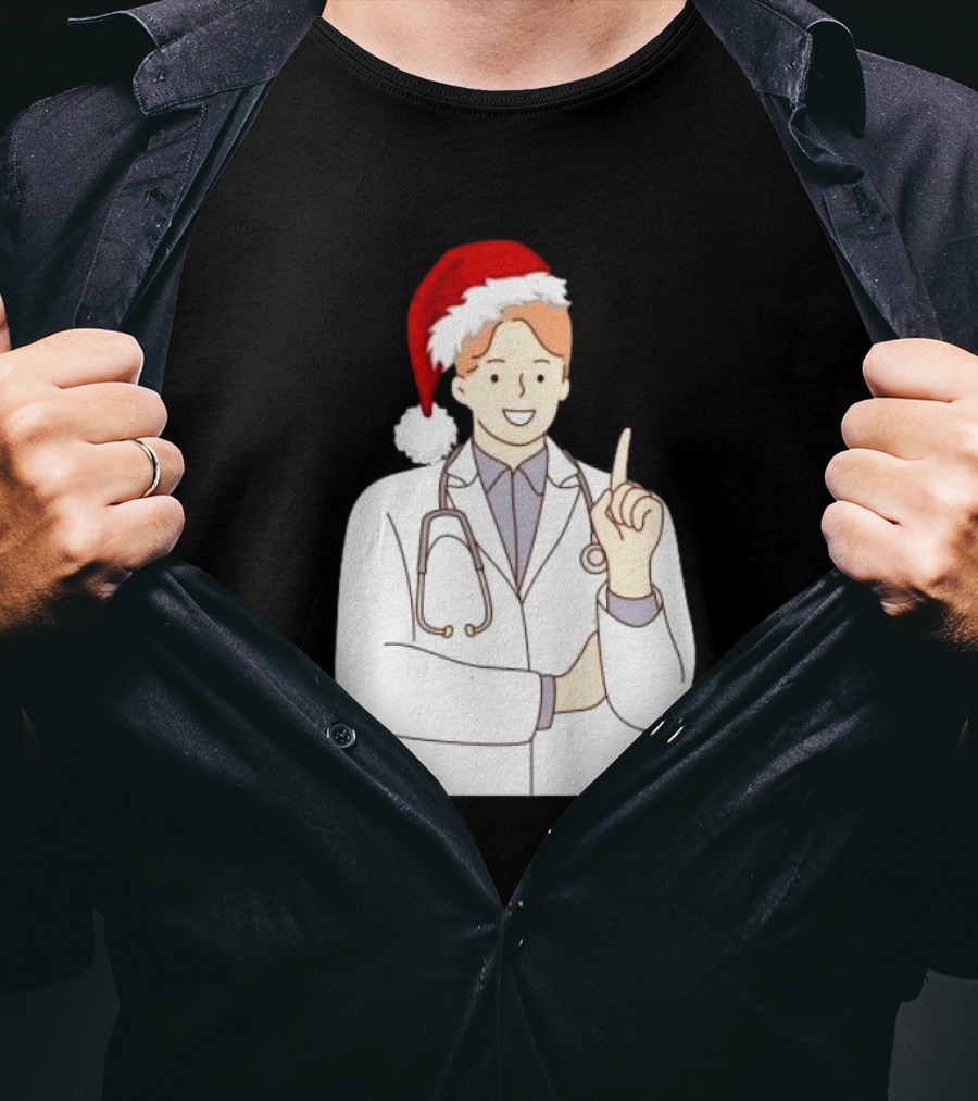 Santa Hat Wearing Physician Doctor Merry Christmas T-Shirt