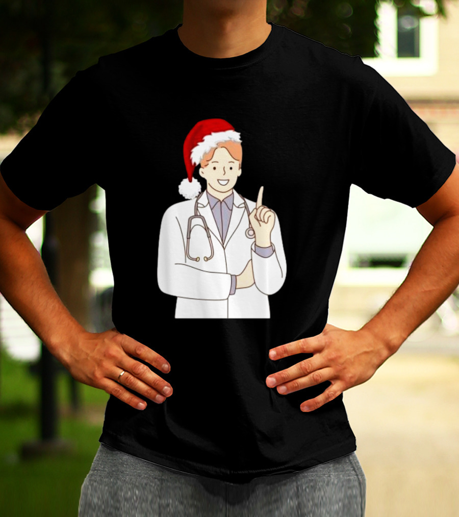 Santa Hat Wearing Physician Doctor Merry Christmas T-Shirt