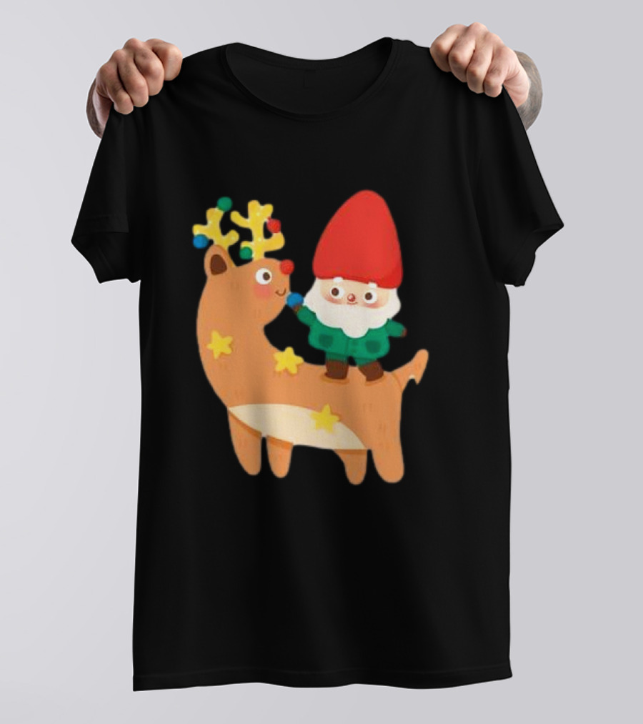 Cute Christmas Reindeer With Santa Riding T-Shirt