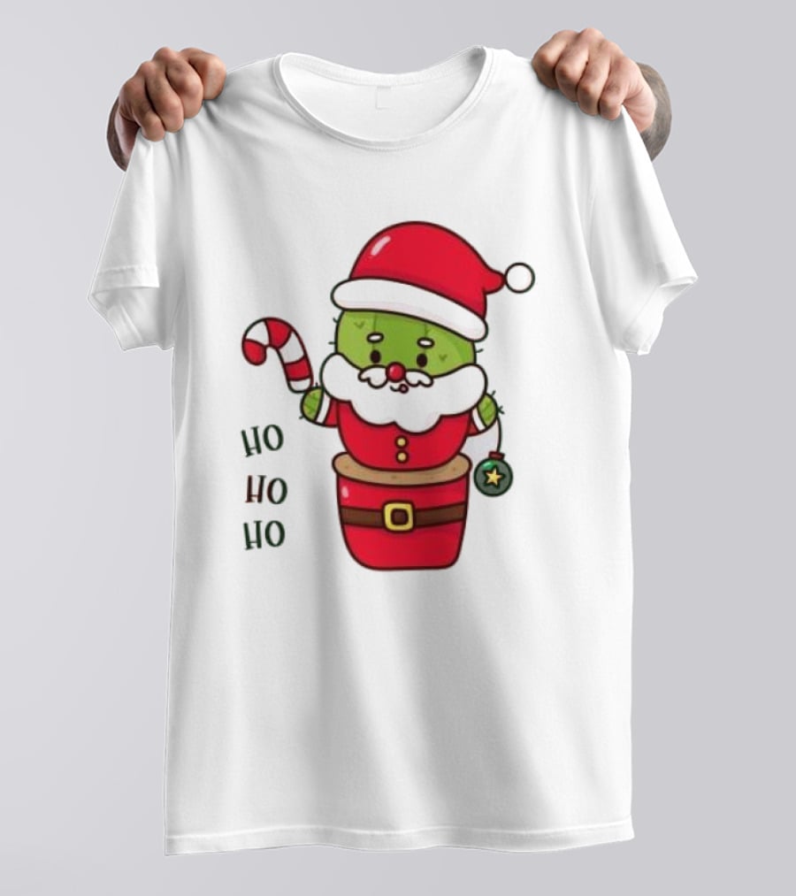 Santa Claus Ho Ho Ho Christmas Cactus Santa Suit Candy Cane T-Shirt