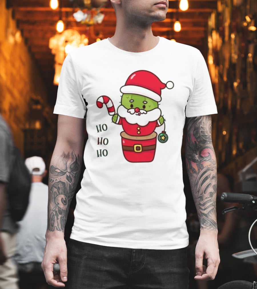 Santa Claus Ho Ho Ho Christmas Cactus Santa Suit Candy Cane T-Shirt