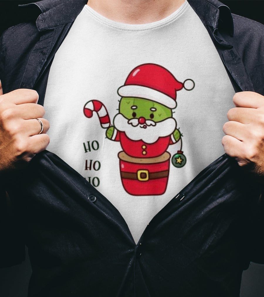 Santa Claus Ho Ho Ho Christmas Cactus Santa Suit Candy Cane T-Shirt