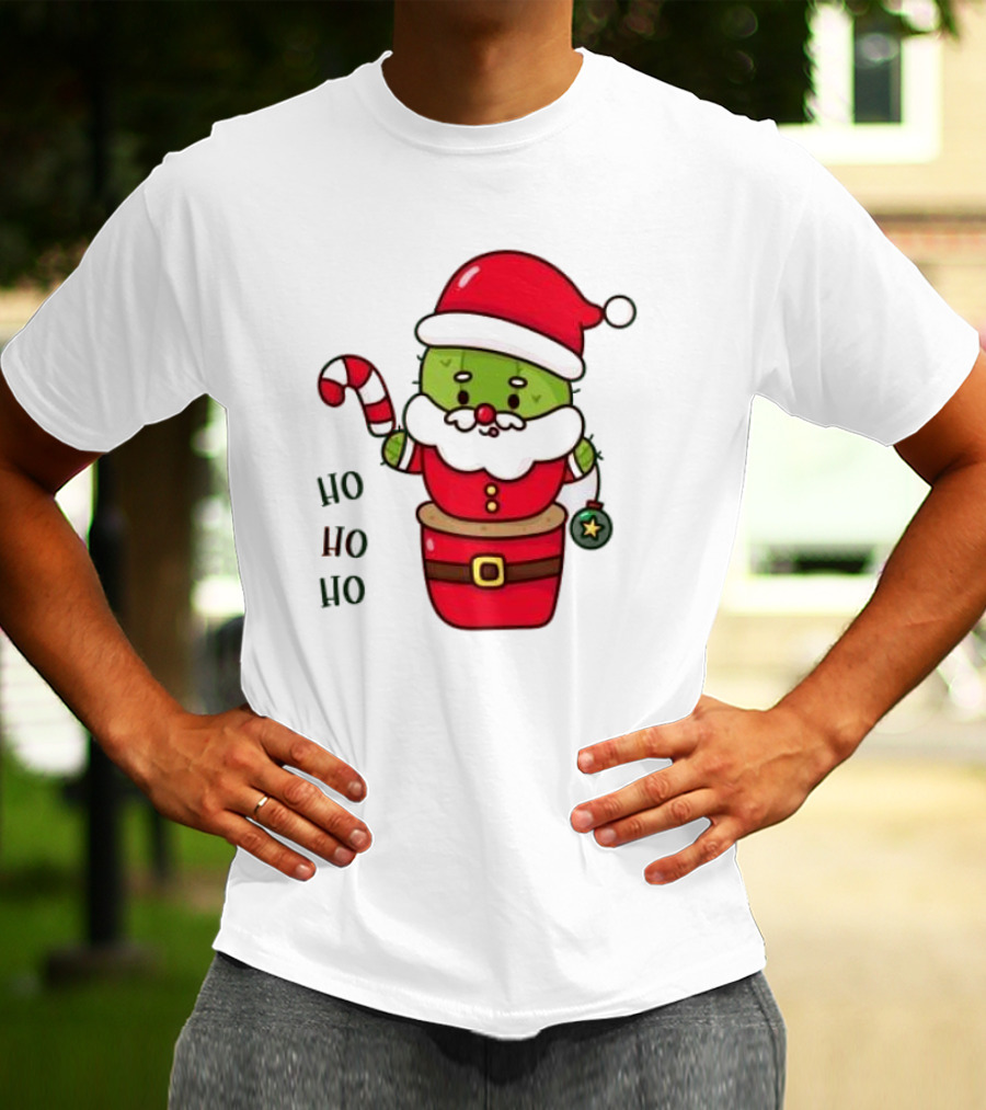 Santa Claus Ho Ho Ho Christmas Cactus Santa Suit Candy Cane T-Shirt