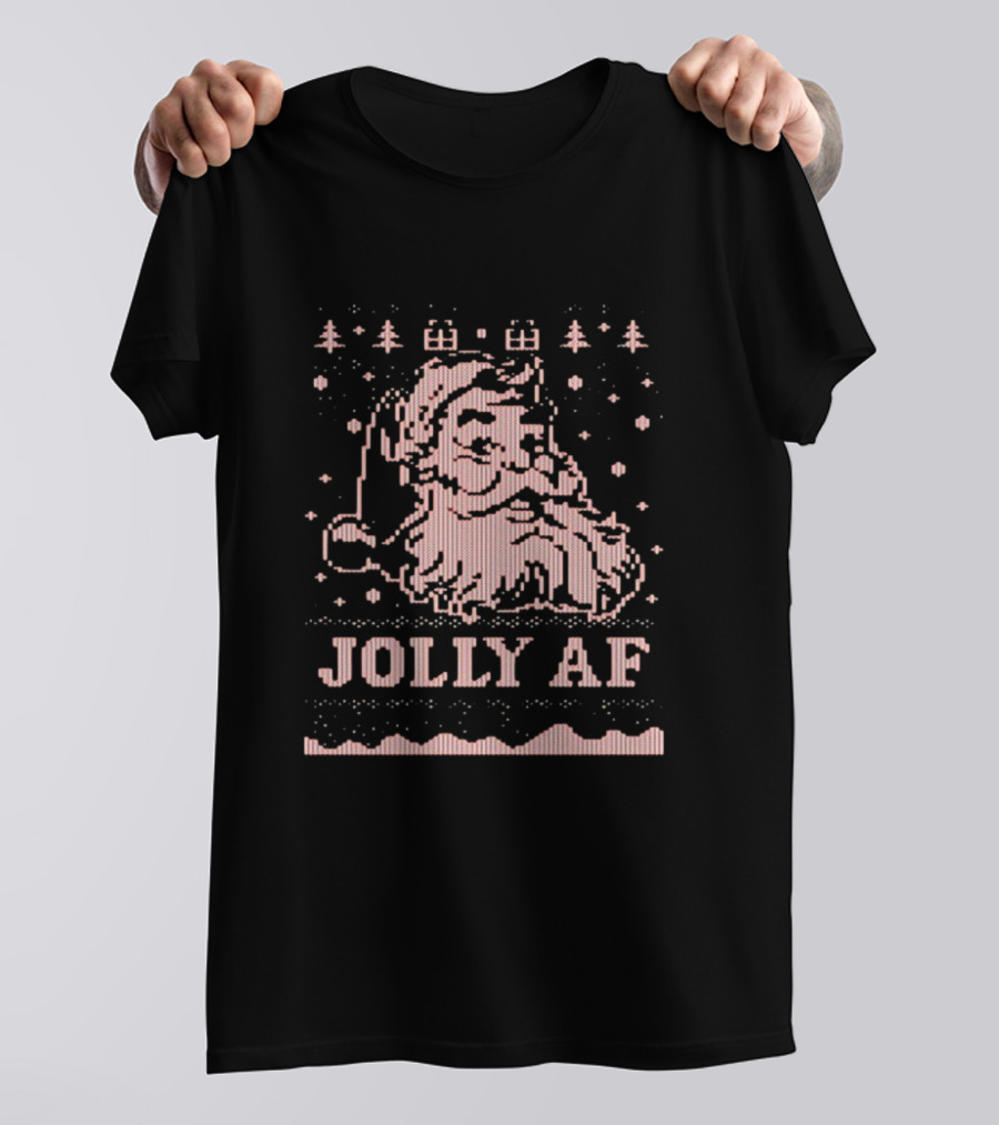 Jolly AF Santa Pixel Art Christmas T-Shirt