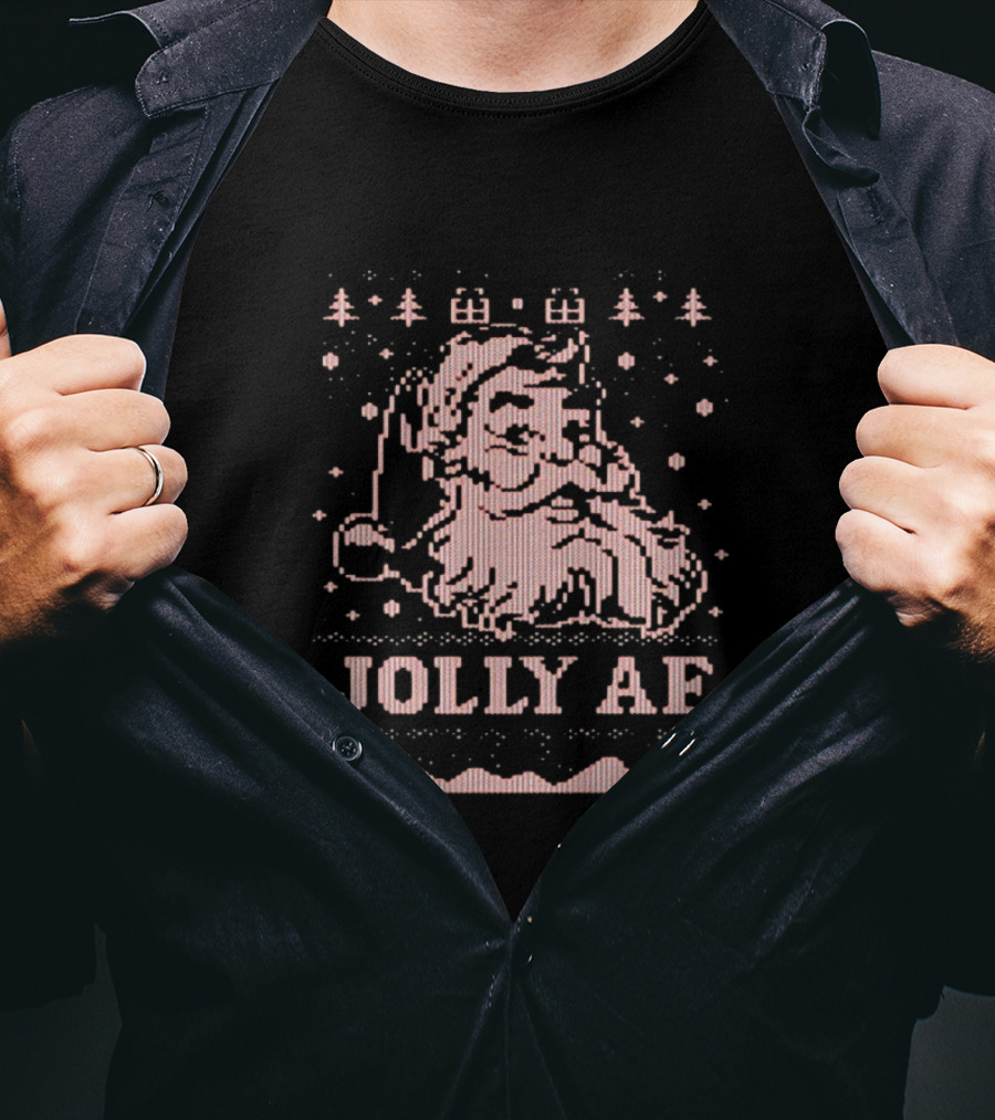 Jolly AF Santa Pixel Art Christmas T-Shirt