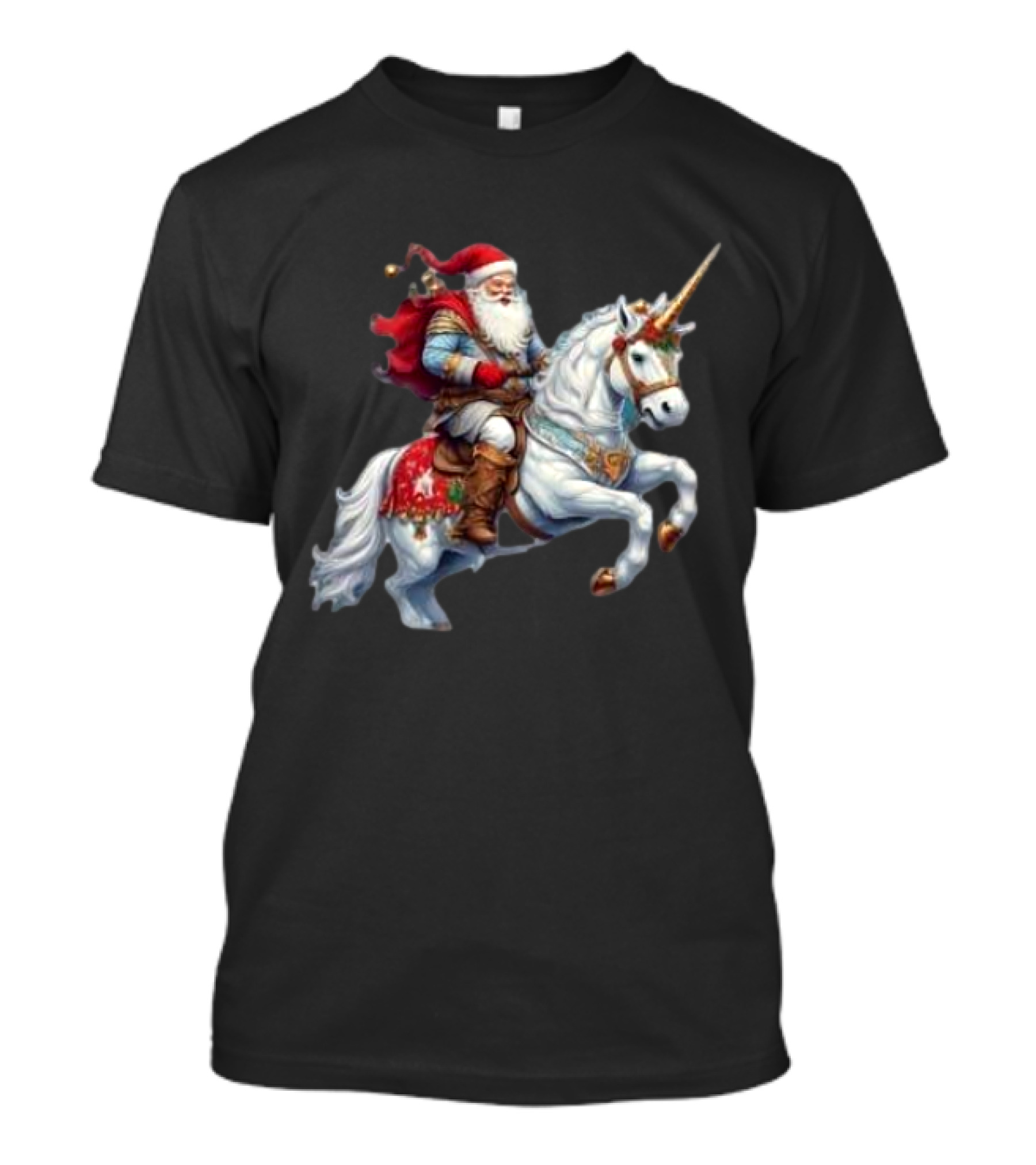 Santa Claus Riding Festive Unicorn Christmas T-Shirt