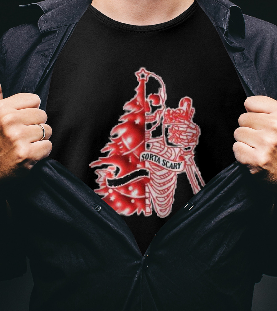 Skeleton Sorta Merry Sorta Scary Christmas Tree Splittinwigz T-Shirt