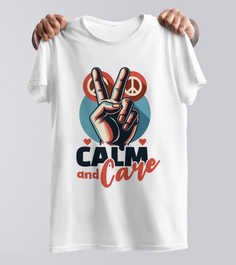 CALM And Care Peace Sign With Hearts T-Shirt