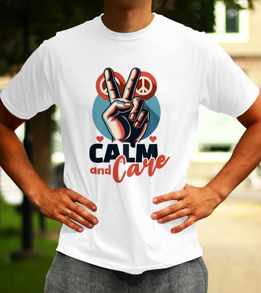 CALM And Care Peace Sign With Hearts T-Shirt