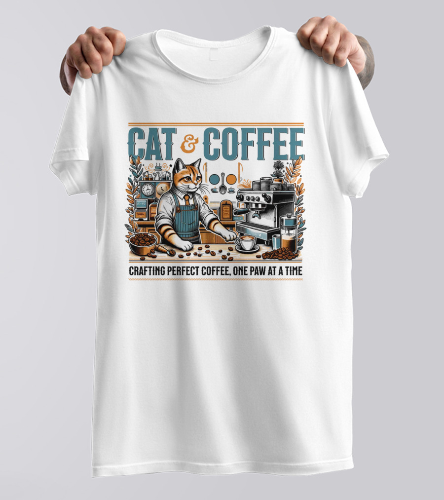 CAT And COFFEE Crafting Perfect Coffee One Paw At A Time T-Shirt