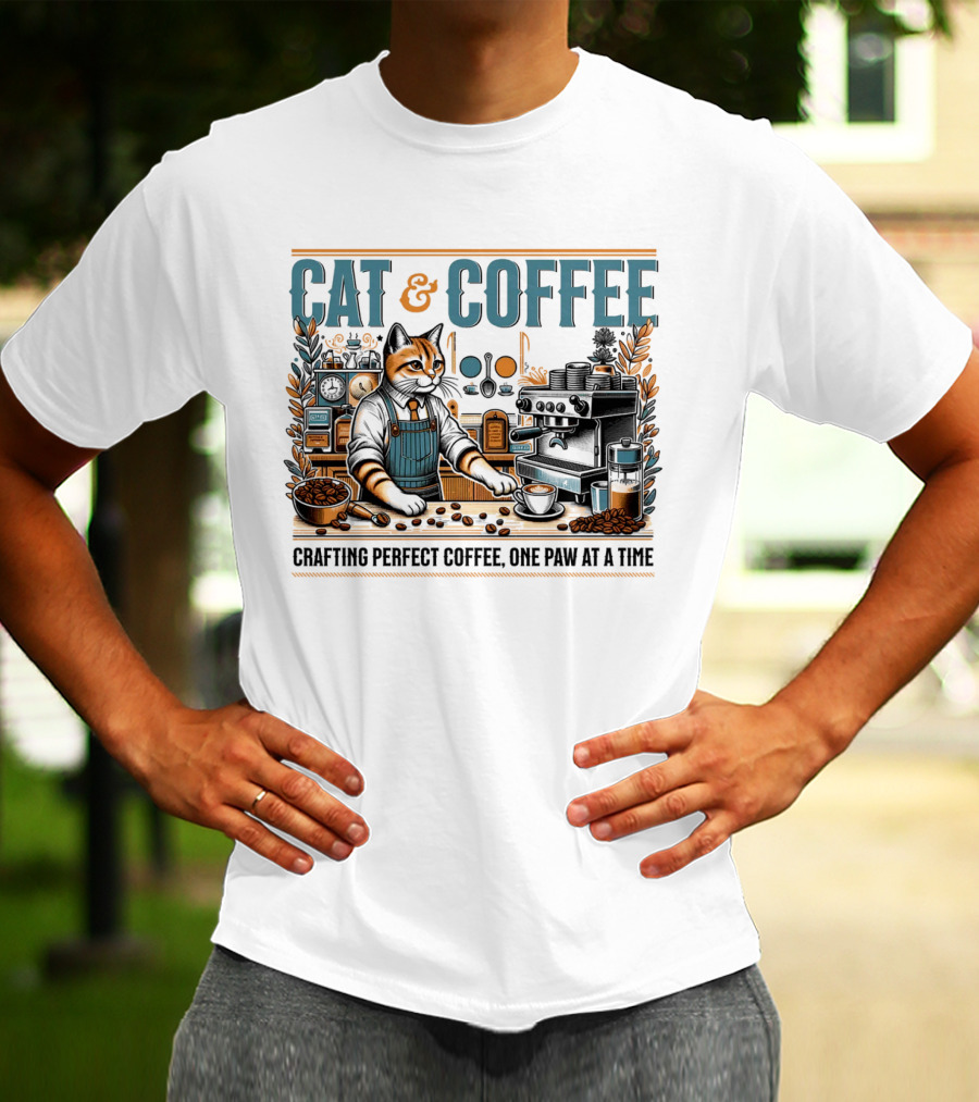 CAT And COFFEE Crafting Perfect Coffee One Paw At A Time T-Shirt