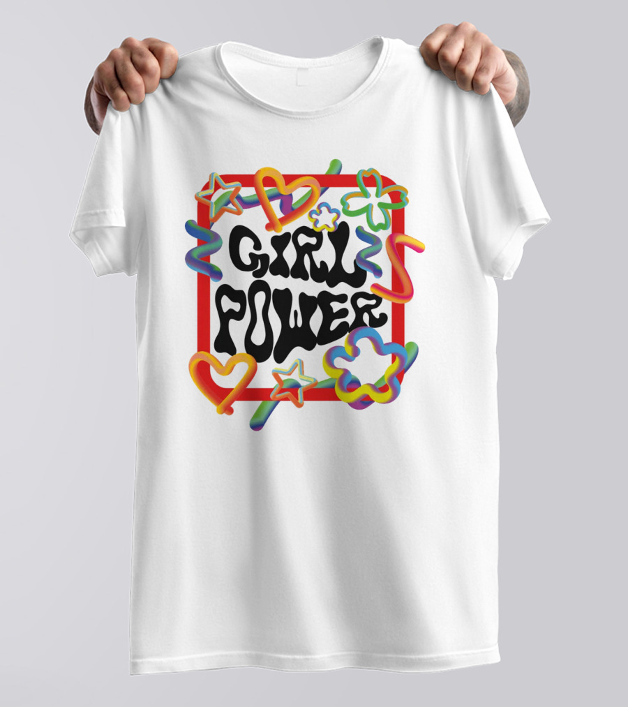 GIRL POWER Colorful Hearts Stars And Flowers T-Shirt