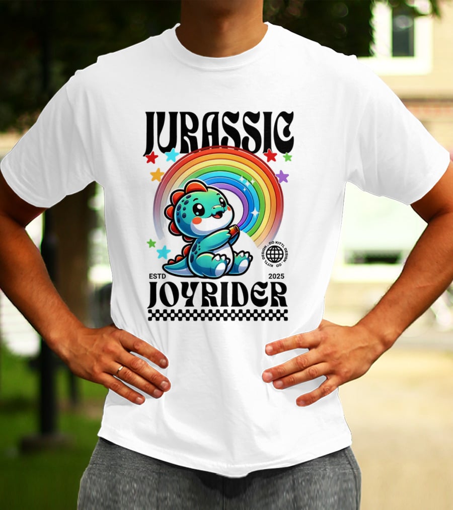 JURASSIC JOYRIDER ESTD 2025 Rainbow Star Dino Club T-Shirt