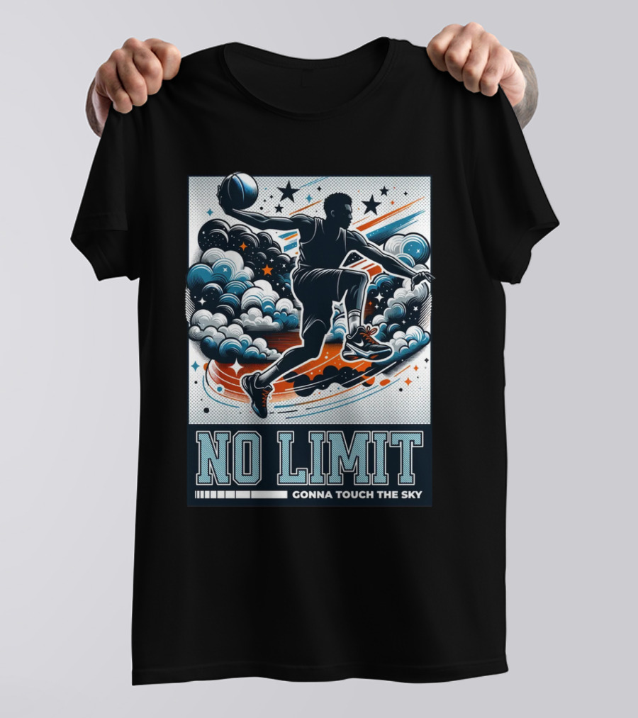 NO LIMIT GONNA TOUCH THE SKY Basketball Player Dynamic Clouds And Stars T-Shirt