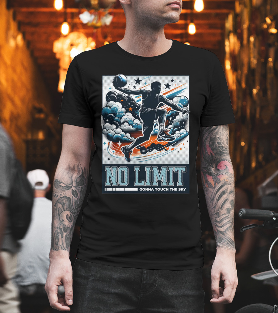NO LIMIT GONNA TOUCH THE SKY Basketball Player Dynamic Clouds And Stars T-Shirt