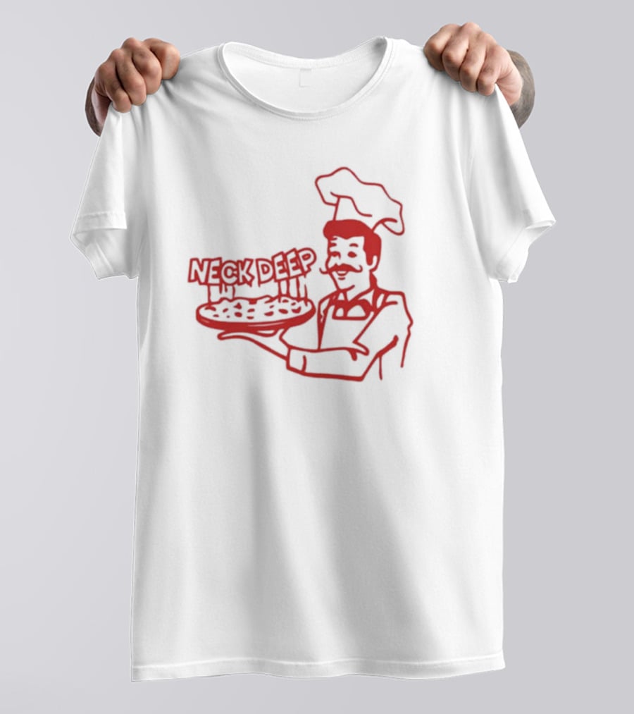 Neck Deep Pizza Chef With Retro Style Illustrative T-Shirt
