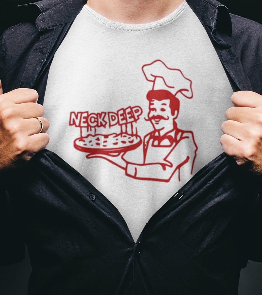 Neck Deep Pizza Chef With Retro Style Illustrative T-Shirt