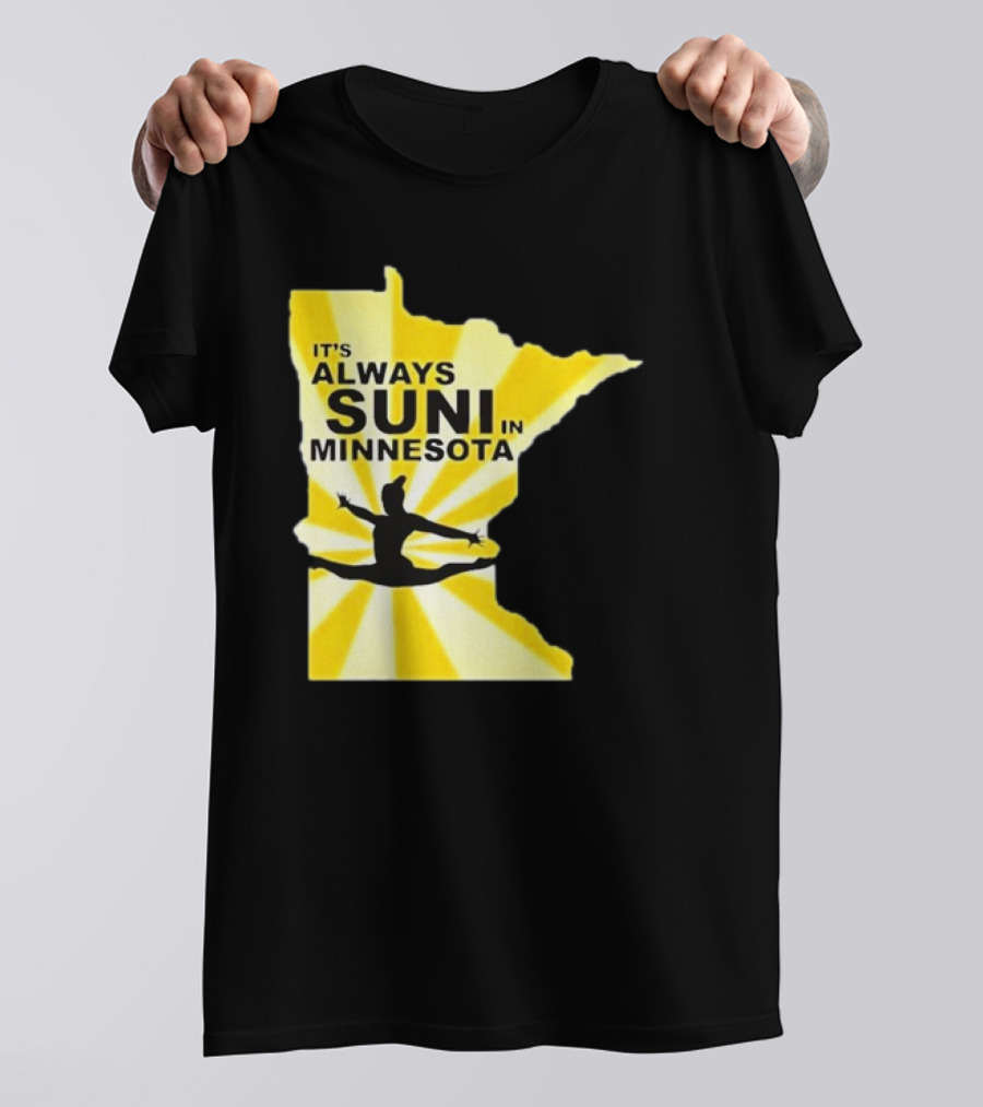 It's Always Suni In Minnesota Gymnastics Silhouette State Outline T-Shirt