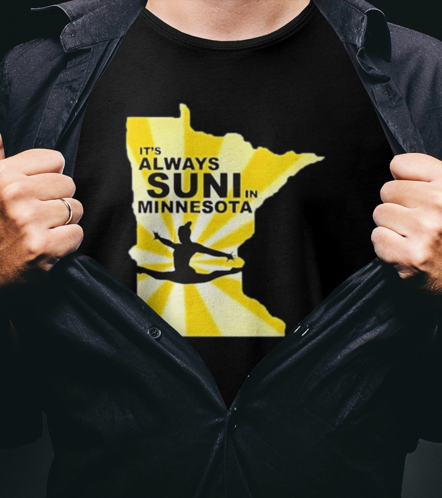 It's Always Suni In Minnesota Gymnastics Silhouette State Outline T-Shirt