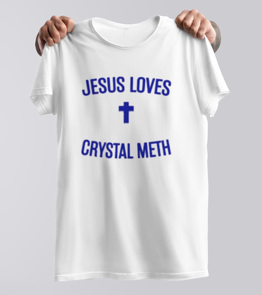Jesus Loves Crystal Meth Cross Icon Christian T-Shirt