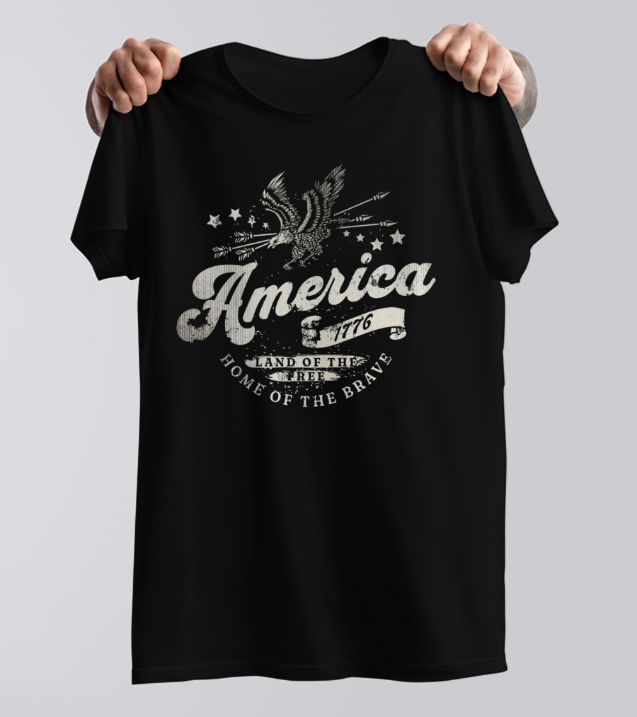 America 1776 Land Of The Free Home Of The Brave Eagle Arrows Stars T-Shirt