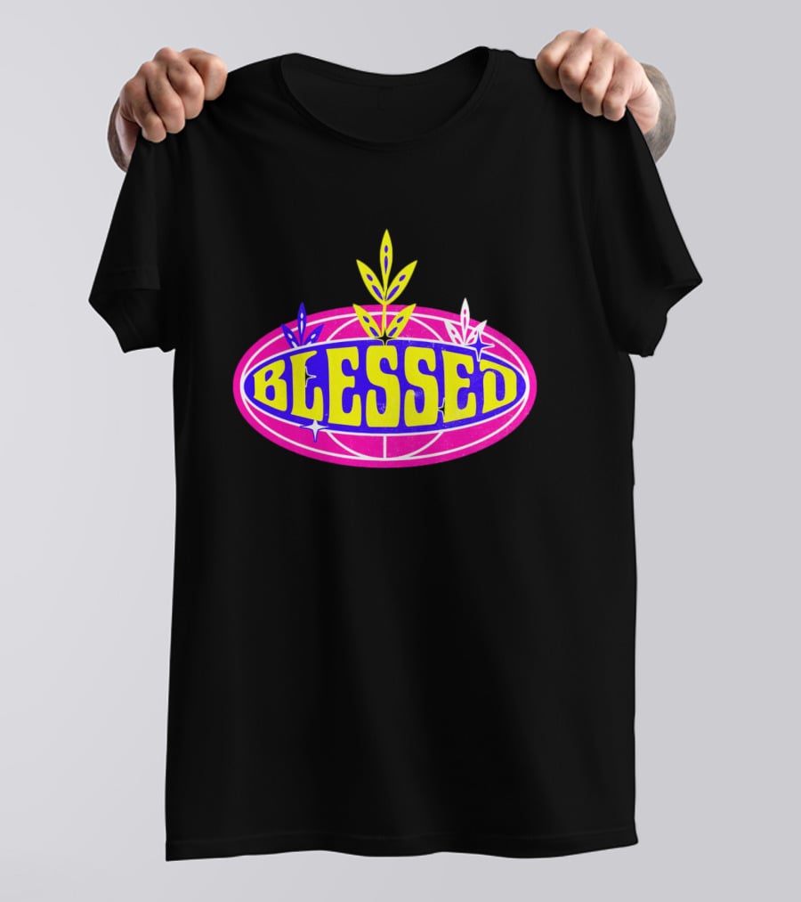 Blessed Vibrant Retro Style Oval Emblem With Leaves T-Shirt