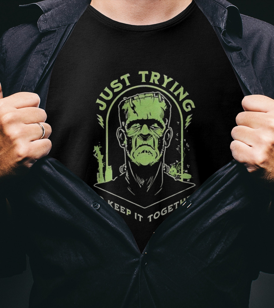 Frankenstein Just Trying To Keep It Together Retro Vintage Horror T-Shirt