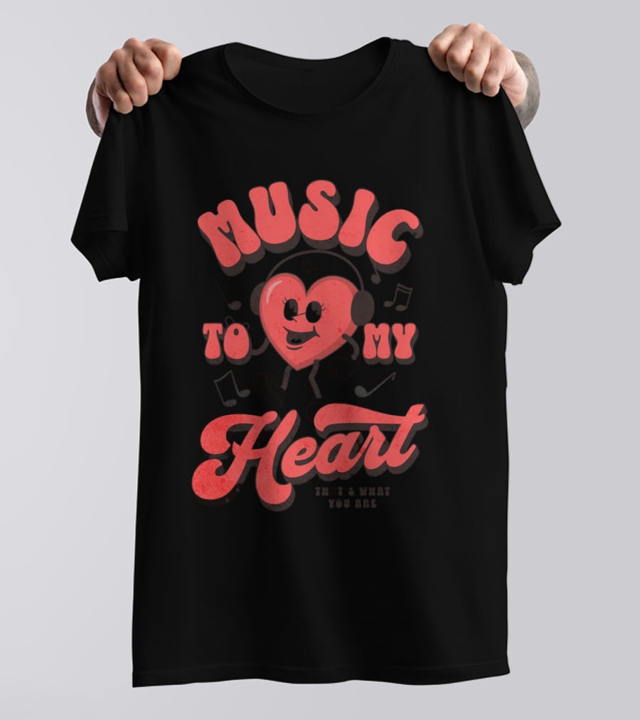 Music To My Heart Cute Valentines Mascot Notes And Heart Character T-Shirt