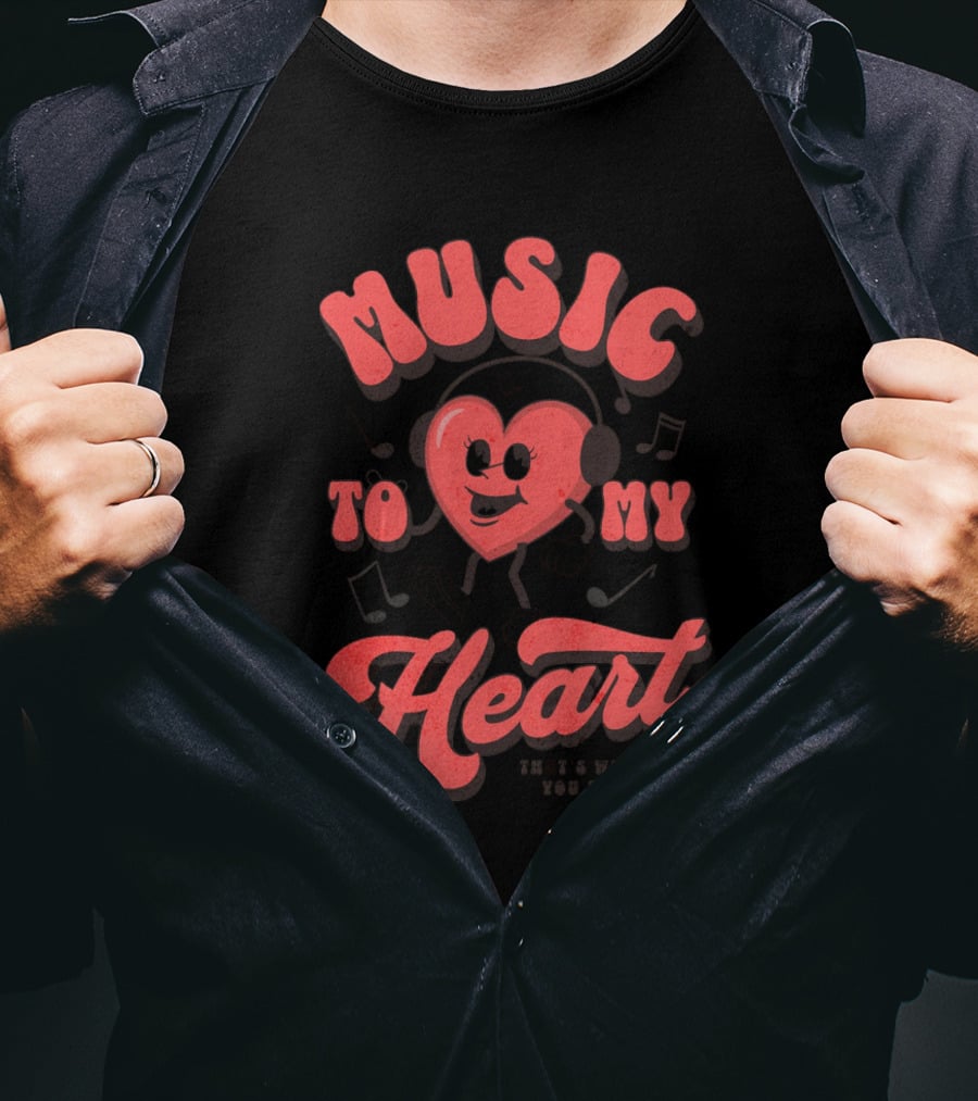 Music To My Heart Cute Valentines Mascot Notes And Heart Character T-Shirt
