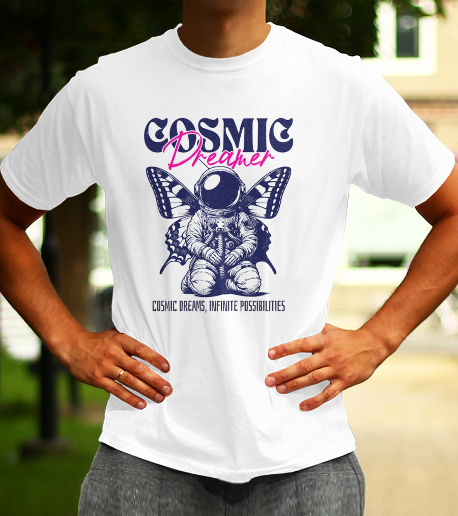 Cosmic Dreamer Infinite Possibilities Astronaut Butterfly Wings T-Shirt