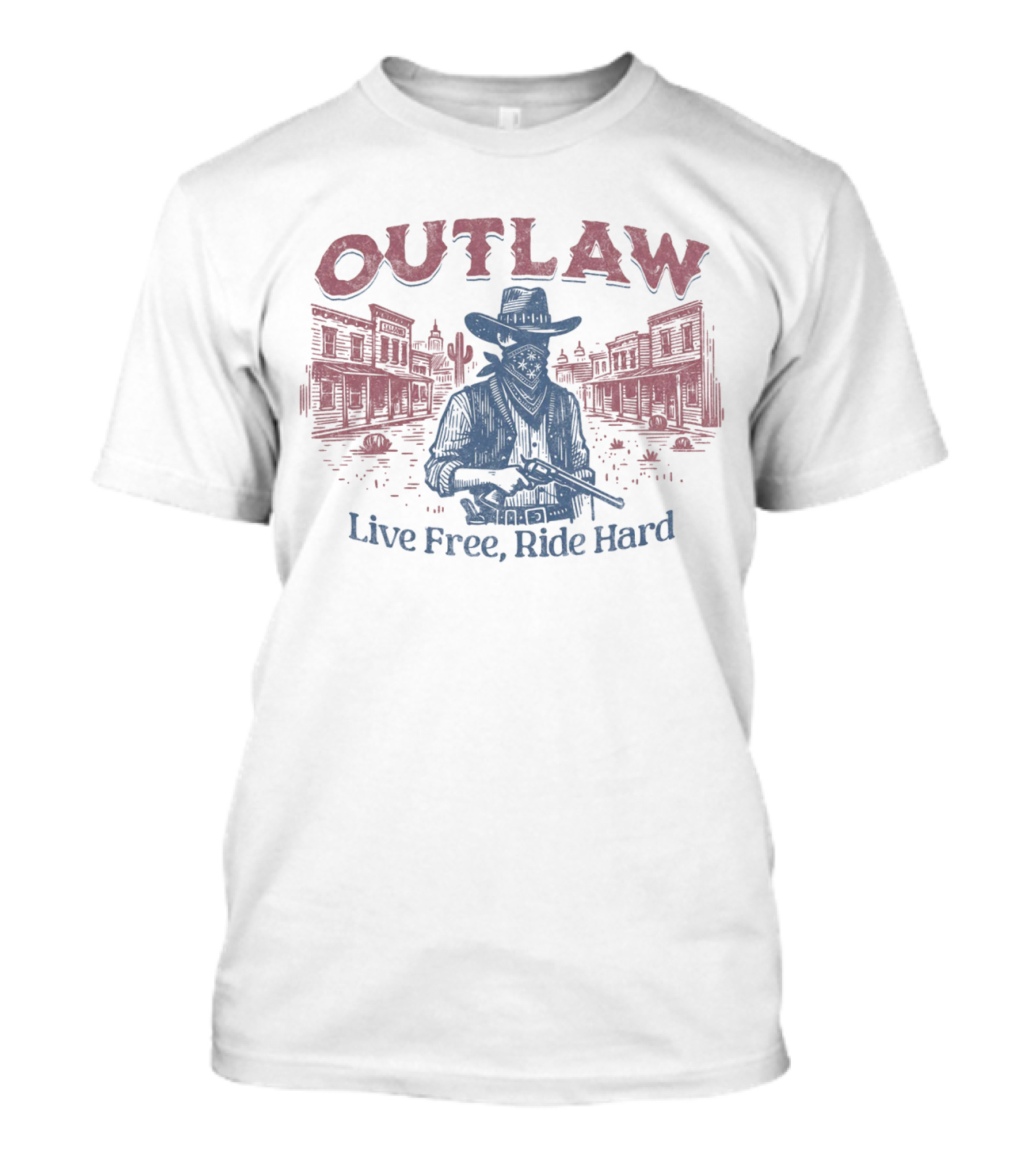OUTLAW Live Free, Ride Hard Cowboy Western Scene T-Shirt