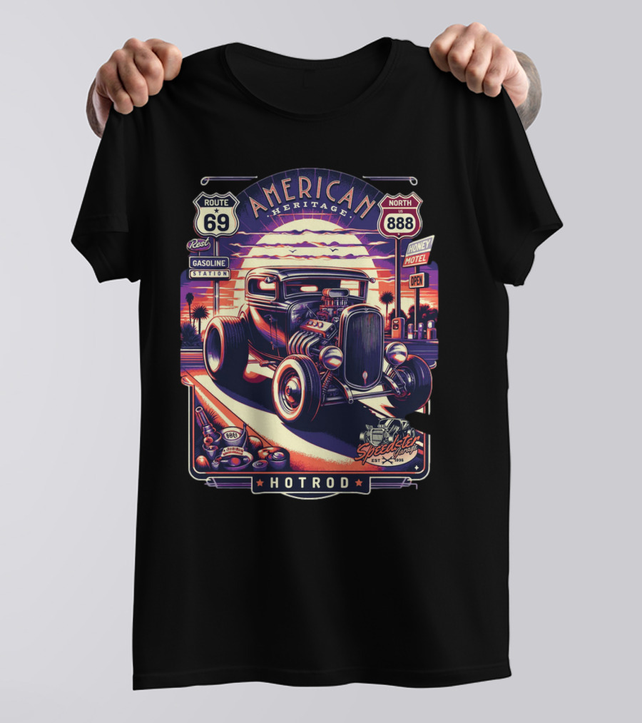 American Heritage Route 69 Hotrod Speedster Gasoline Motel T-Shirt