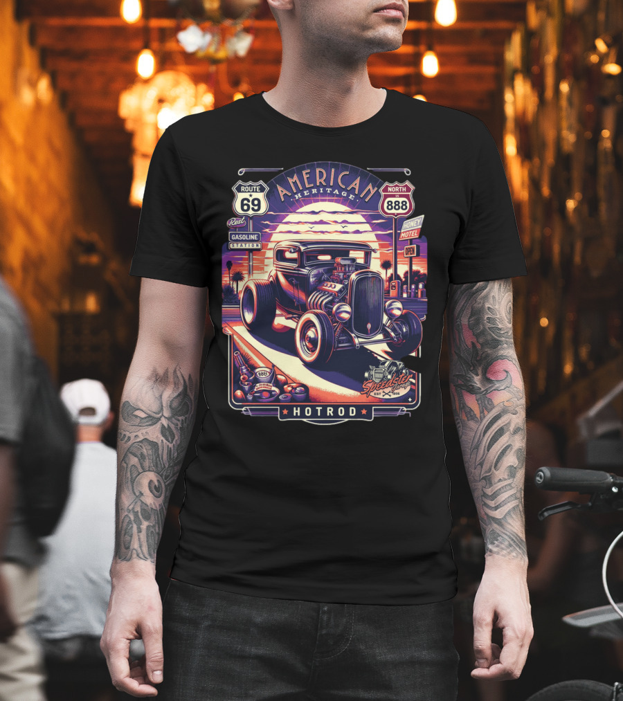 American Heritage Route 69 Hotrod Speedster Gasoline Motel T-Shirt