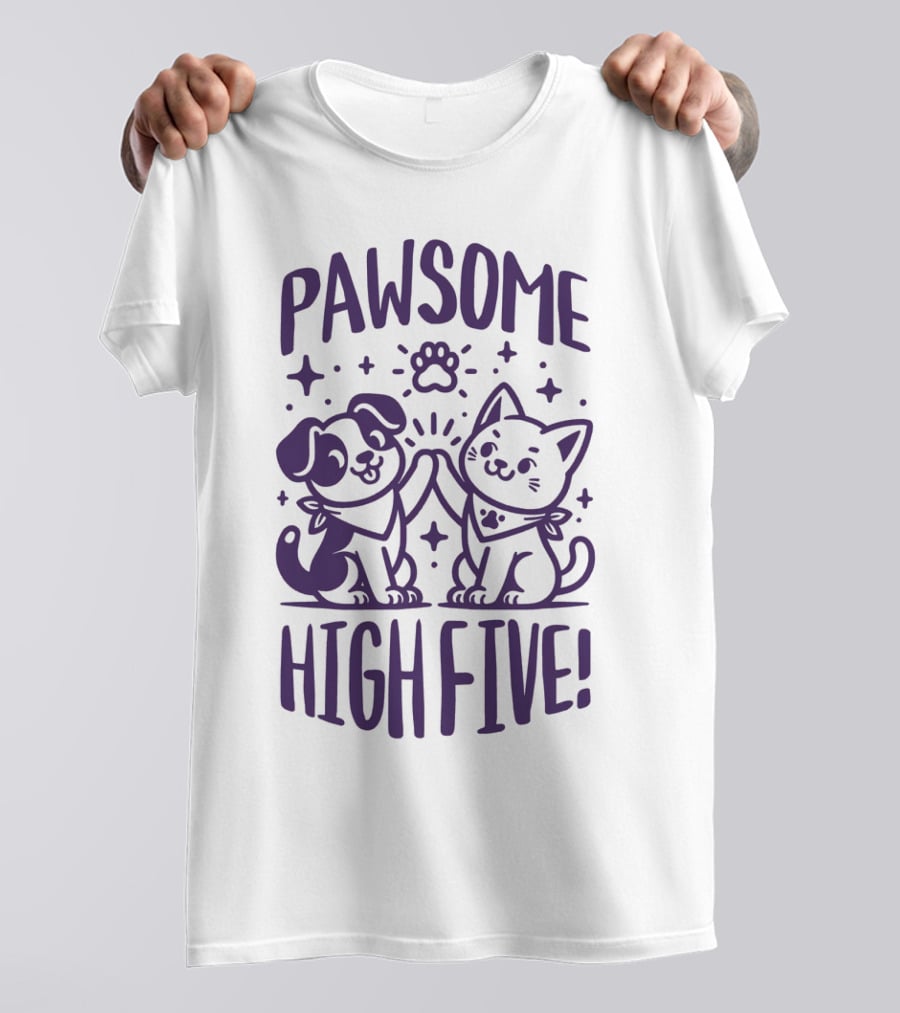 Pawsome High Five Cute Animal Purple Pawsom T-Shirt