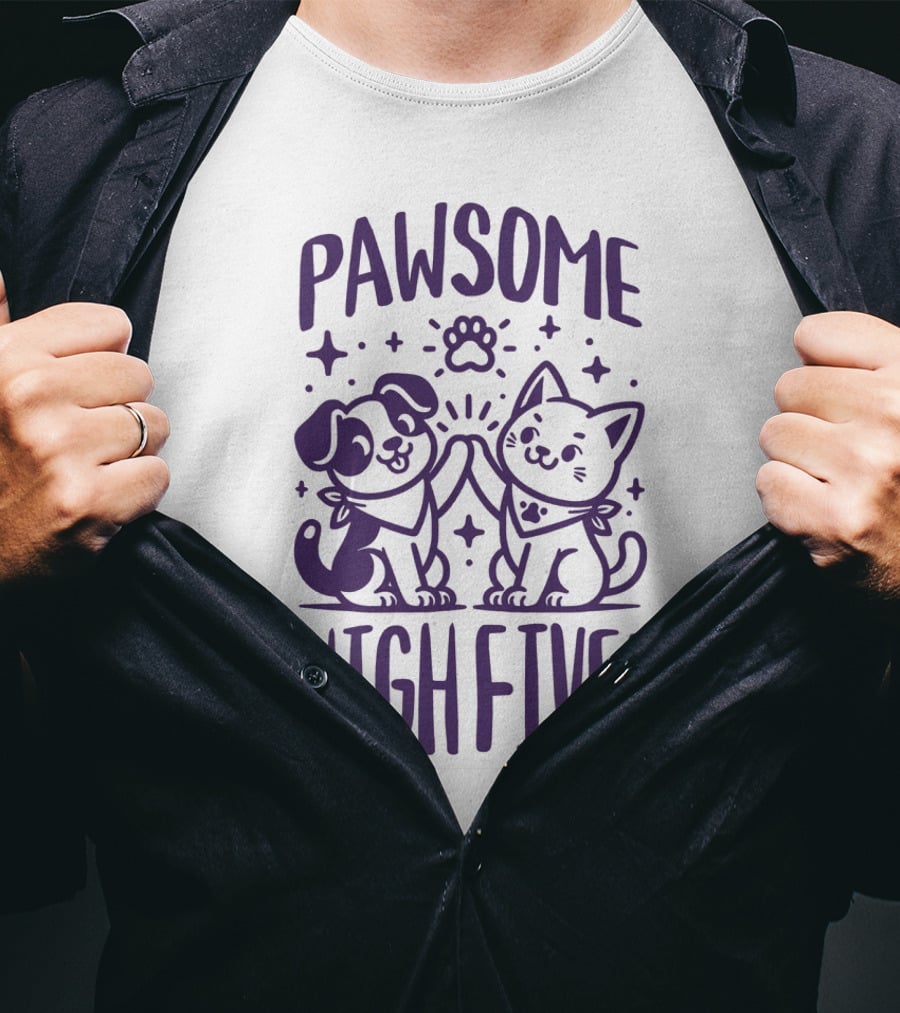 Pawsome High Five Cute Animal Purple Pawsom T-Shirt